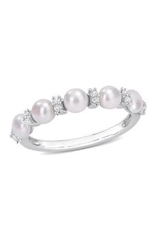 商品DELMAR | Sterling Silver White Topaz & 3.5 - 4mm White Freshwater Cultured Pearl Semi Eternity Ring,商家Nordstrom Rack,价格¥290图片