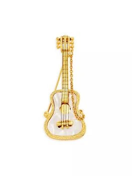 22K-Gold-Plated & Mother-Of-Pearl Guitar Brooch