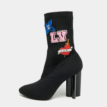 lv长筒靴, [二手商品] Louis Vuitton | Louis Vuitton Black Knit Fabric LV Black Heart Sock Ankle Boots Size 38.5商品图片 9.4折, 满1件减$100, 满减