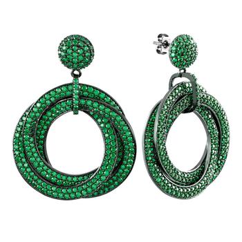 推荐Women's 18K Black Gold Plated Green CZ Simulated Diamond Pave Statement Triple Ring Drop Earrings商品
