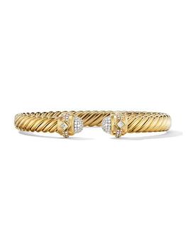 商品Cablespira Oval Bracelet In 18K Yellow Gold With Pavé Diamonds, 7MM图片
