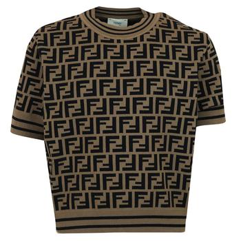 Fendi | Brown Knitted Short Sleeve Sweater商品图片,额外8折, 额外八折