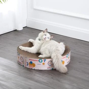 THE LICKER STORE | Nelson 20.13" Modern Cardboard Round Bowl Cat Scratcher with Catnip, Light Pink/Multi,商家Premium Outlets,价格¥375