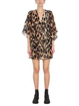 ganni floral pleated shirtdress, Ganni | Pleated Georgette Oversized Mini Dress In Maxi Leopard商品图片 6折