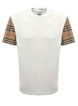 Burberry | White Cotton T-Shirt with Vintage Check Sleeves商品图片,7折