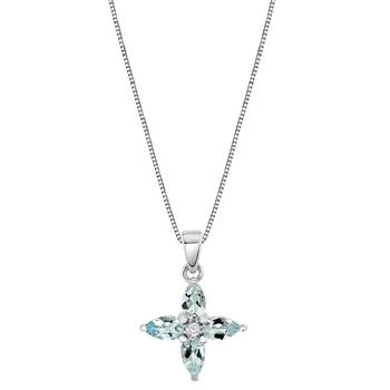 Macy's | Aquamarine (3/4 ct. t.w.) & Diamond Accent Flower 18" Pendant Necklace in 14k White Gold,商家Macy's,价格¥10774