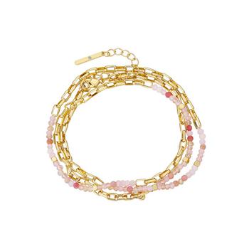 商品14k Gold Plated Rhodochrosite Multi Pink Bead and Chain Wrap Bracelet or Necklace图片