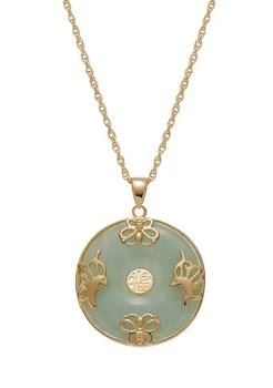 Dynasty Jade | 18k Gold Plated Sterling Silver Jade "Good Luck" Disc Pendant on 18" Chain,商家Belk,价格¥646