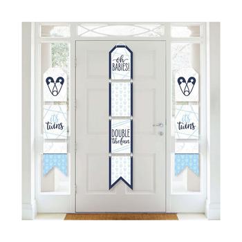 商品It's Twin Boys - Hanging Vertical Paper Door Banners - Blue Twins Baby Shower Wall Decoration Kit - Indoor Door Decor图片