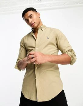 推荐Polo Ralph Lauren icon logo slim fit cotton stretch poplin shirt in tan商品