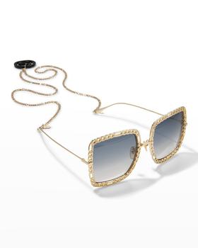 推荐Square Metal Sunglasses w/ Chain Strap商品