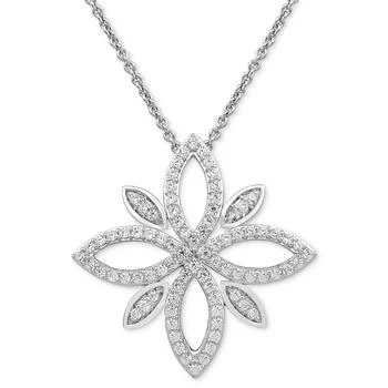 Macy's | Diamond Openwork Flower Cluster 18" Pendant Necklace (1/2 ct. t.w.) in Sterling Silver 