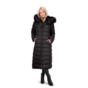 商品Tahari Nellie Long Coat for Women-Insulalted Jacket with Removable Faux Fur Trim图片