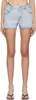 alexander wang短裤, Alexander Wang | Blue Logo Strap Diamante Denim Shorts商品图片 