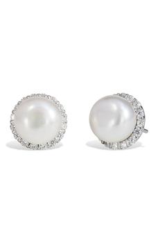 商品Savvy Cie Jewels | Sterling Silver Cultured Freshwater Pearl Halo Stud Earrings,商家Nordstrom Rack,价格¥371图片