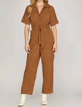 She + Sky | Corduroy Belted Jumpsuit In Camel,商家Premium Outlets,价格¥340