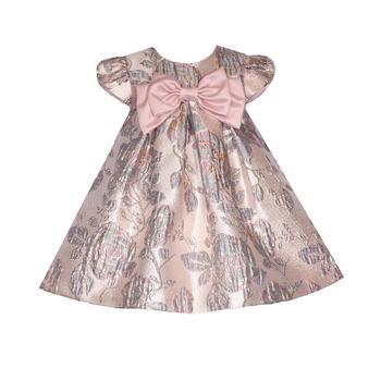 商品Baby Girls Short Sleeve Metallic Jacquard Trapeze Dress with Bow图片