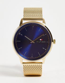 推荐Tommy Hilfiger mesh watch with blue dial in gold 1791877商品