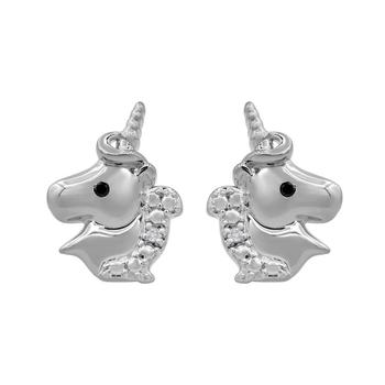 商品DiamondMuse | Diamond Muse 0.03 cttw White Gold Over Sterling Silver Unicorn Stud Earrings for Little Girls,商家Jomashop,价格¥263图片