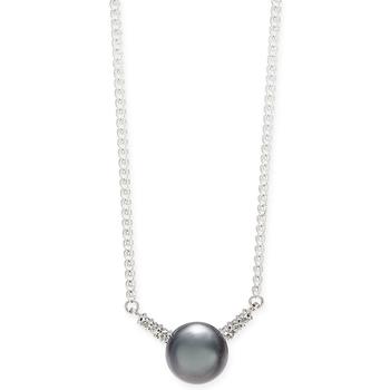 商品Macy's | Cultured Tahitian Pearl (9mm) & Diamond (1/8 ct. t.w.) 18" Pendant Necklace in 14k White Gold,商家Macy's,价格¥4414图片