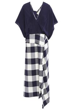 ROLAND MOURET, ROLAND MOURET | Kenna crepe de chine and checked cotton-blend bouclé-jacquard midi dress商品图片 2.9折