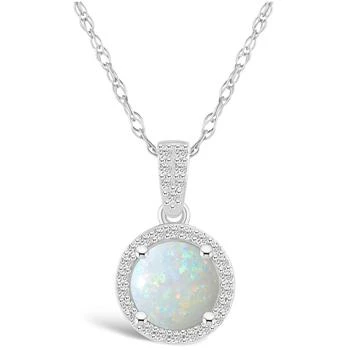 Macy's | Created Opal (1/2 ct. t.w.) and Created Sapphire (1/6 ct. t.w.) Halo Pendant Necklace in 10K White Gold,商家Macy's,价格¥1841