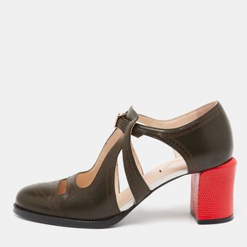 [二手商品] Fendi | Fendi Dark Green/Red Leather  Mary Jane  Pumps Size 37.5商品图片,7.7折, 满1件减$100, 满减