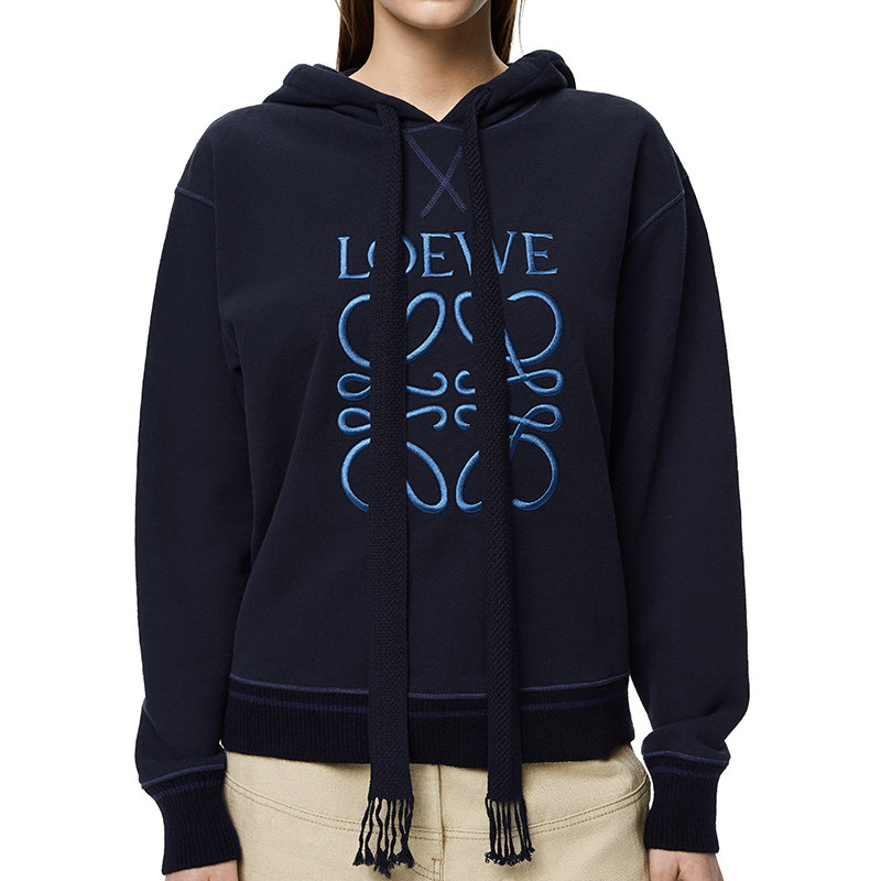 Loewe | 【预售3-7天】LOEWE/罗意威 22年春夏新款 女士海军蓝色醋酸面料Logo刺绣连帽衫卫衣S359341XAQ-5110商品图片,7.9折×额外9.5折, 包邮包税, 额外九五折