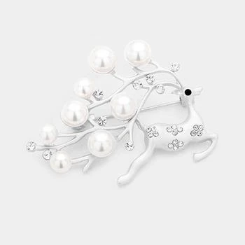 FASHNZFAB | Pearl Accented Christmas Metal Rudolph Pin Brooch,商家Premium Outlets,价格¥224