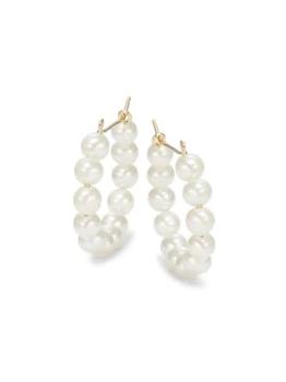 BELPEARL | 14K Yellow Gold & 4-5MM Cultured Pearl Hoop Earrings商品图片,5折