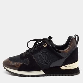 lv鞋, [二手商品] Louis Vuitton | Louis Vuitton Black/Brown Leather And Monogram Canvas Run Away Sneakers Size 38商品图片 满1件减$100, 满减