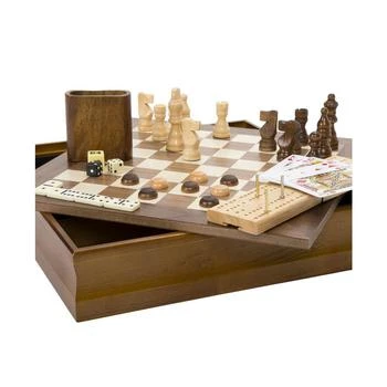 Trademark Global | Hey Play 7-In-1 Classic Wooden Board Game Set - Old Fashioned Family Game Night Cards, Dice, Chess, Checkers, Backgammon, Dominoes And Cribbage 