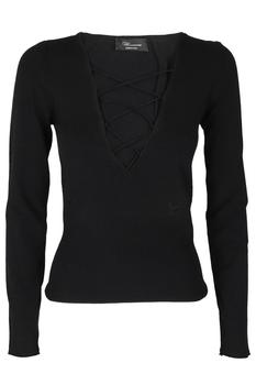 BLUMARINE | Blumarine Interwoven Laces V-Neck Sweater商品图片,6.2折起