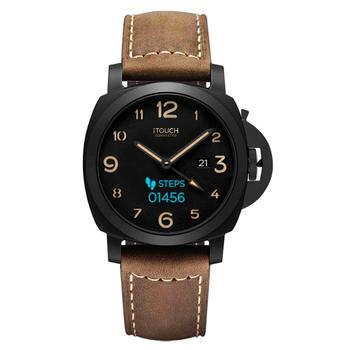 商品iTouch | Connected Men's Hybrid Smartwatch Fitness Tracker: Black Case with Brown Leather Strap 44mm,商家Macy's,价格¥358图片