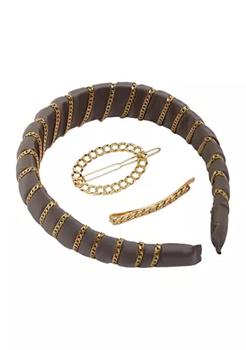 商品3 Piece Silver Headband & Gold Barrette Clip Set图片