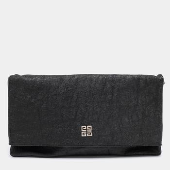 推荐Givenchy Black Leather Flap Fold Over Clutch商品