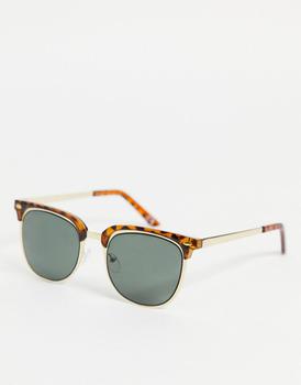 ASOS | ASOS DESIGN retro sunglasses in gold and tortoiseshell with green lens商品图片,5折×额外9.5折, 额外九五折