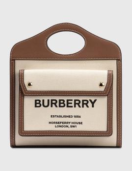 burberry tote, Burberry | Mini Two-tone Canvas and Leather Pocket Bag商品图片 