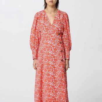 Ganni | Printed Mini Floral Crepe V-Neck Pleated Midi Dress 5.4折