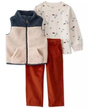 Carter's | Toddler Boys Faux-Sherpa Vest, Printed T-Shirt & Corduroy Pants, 3 Piece Set,商家Macy's,价格¥170