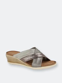 推荐Womens/Ladies Anella Crossover Wedge Sandals Pewter/Silver/Bronze商品