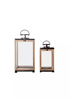 Urban Trends Collection | Home Decorative Wood Square Lantern with Ring Handle, Dark Steel Fliptop and Bottom Design Natural Finish, Brown - Set of Two,商家Belk,价格¥988