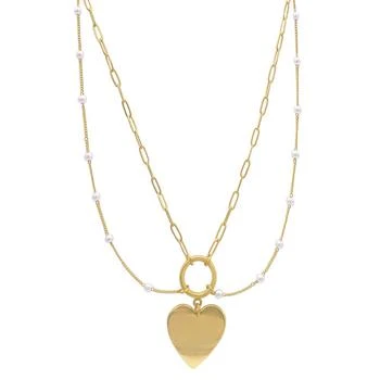 ADORNIA | 14k Gold-Plated Paperclip Chain & Mother-of-Pearl Draping Heart Pendant Statement Necklace, 18" + 3" extender 独家减免邮费