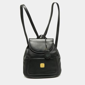 [二手商品] MCM | MCM Black Leather Front Pocket Flap Backpack商品图片,5.6折