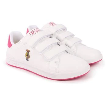 推荐Embroidered iconic polo bear logo white and brite pink velcro sneakers商品