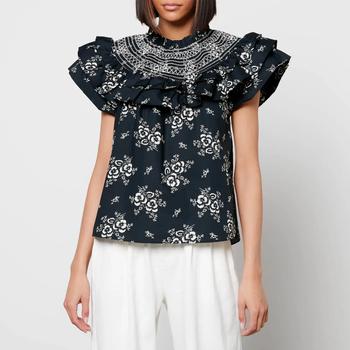 new york, Sea New york | Sea New York Women's Alessia Print Puff Sleeve Top - Black商品图片 5.9折