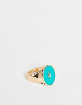 推荐Accessorize signet ring with lightning bolt in gold and blue商品