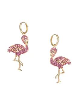 Eye Candy LA | 18K Goldplated & Crystal Flamingo Drop Earrings商品图片,5折