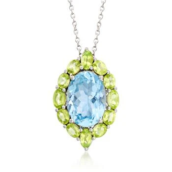 Ross-Simons | Ross-Simons Blue Topaz and Peridot Pendant Necklace in Sterling Silver,商家Premium Outlets,价格¥731