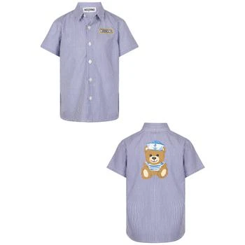 推荐Blue and white stripes shirt large logo sailor bear ptint on the back商品